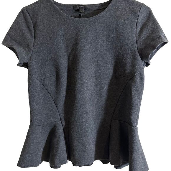 J. CREW Heathered Gray Short Sleeve Structured Peplum Top -  Size Small - Picture 3 of 9